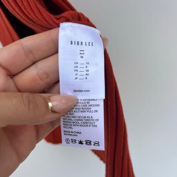 Dion Lee Gradient Ribbed Wool Snap Front Midi Dress Medium Rust Red Long Sleeve - Picture 9 of 10